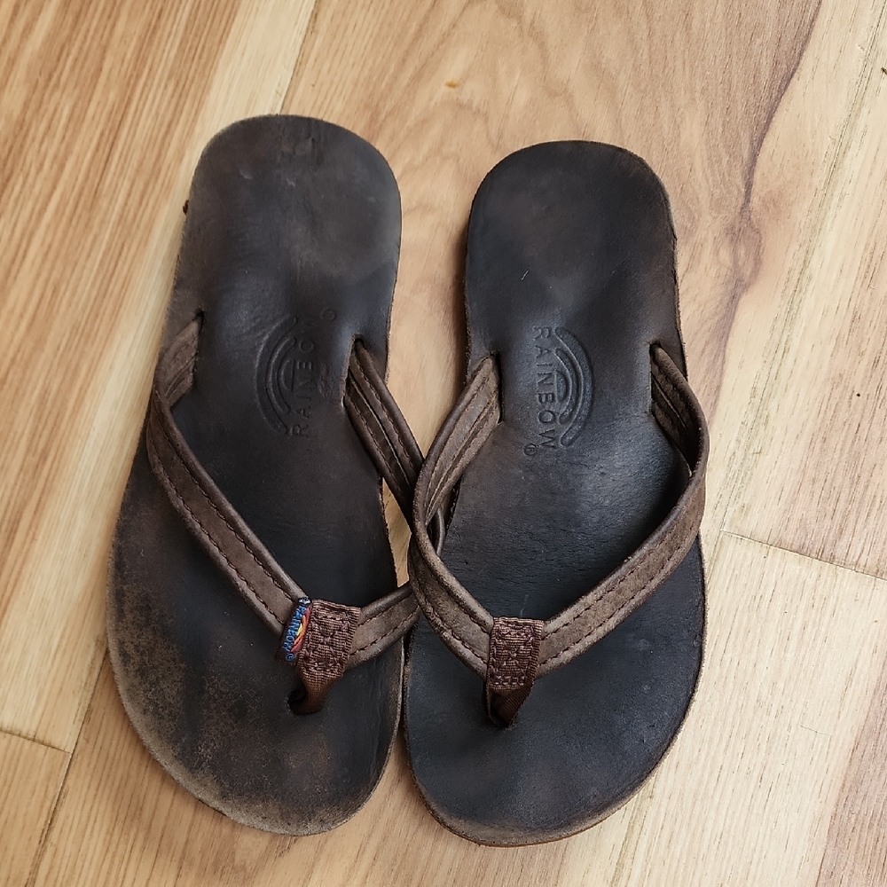 Rainbow Dark Brown Leather Sandals
